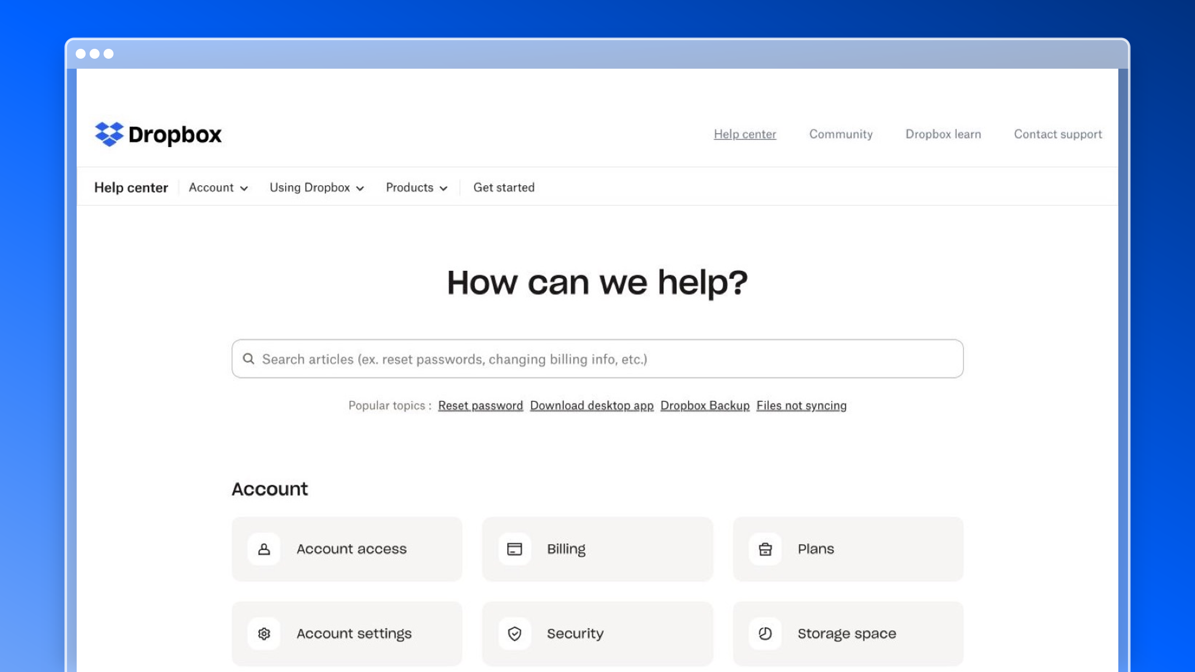 Dropbox knowledge base example