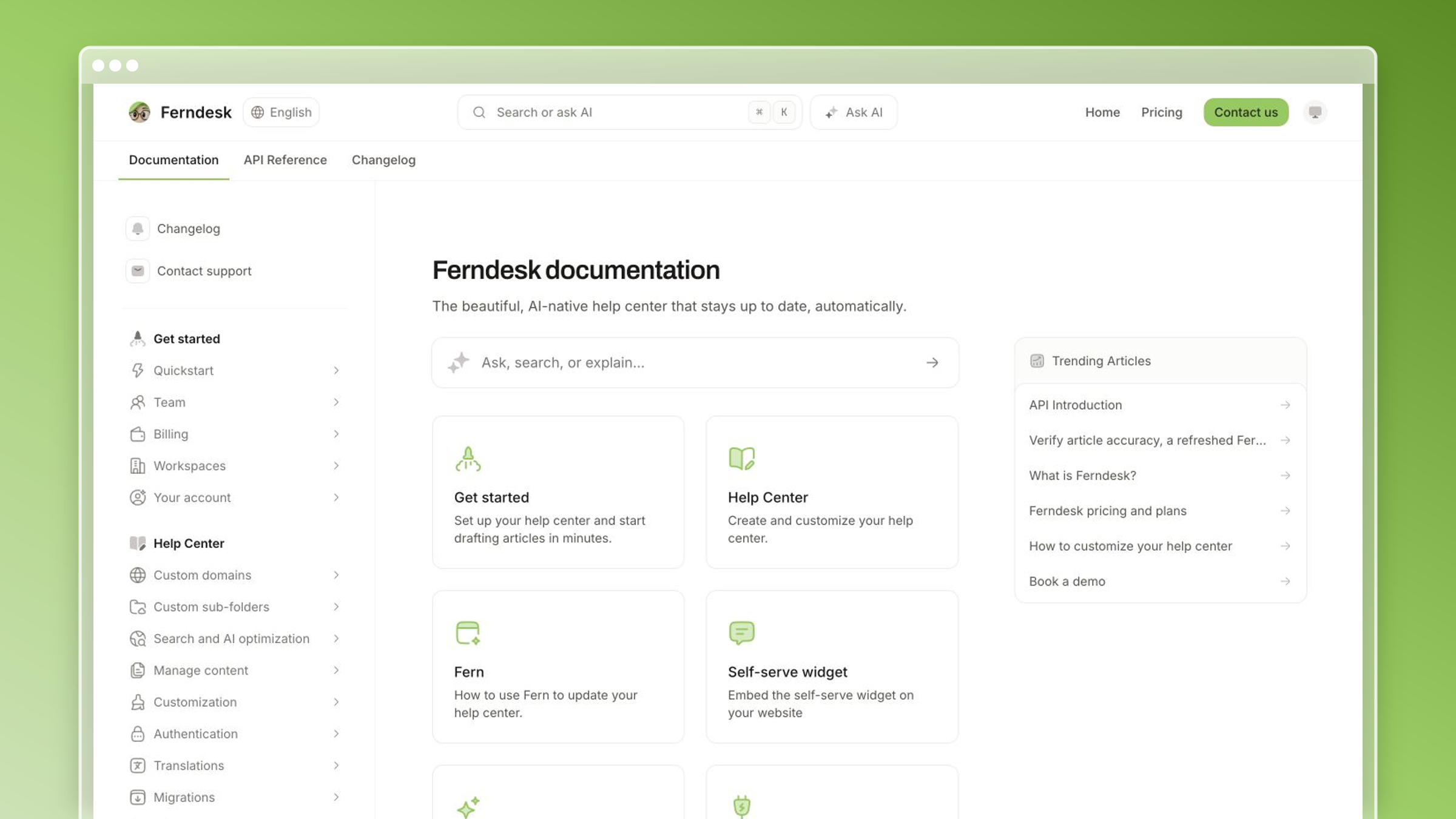 Ferndesk knowledge base example