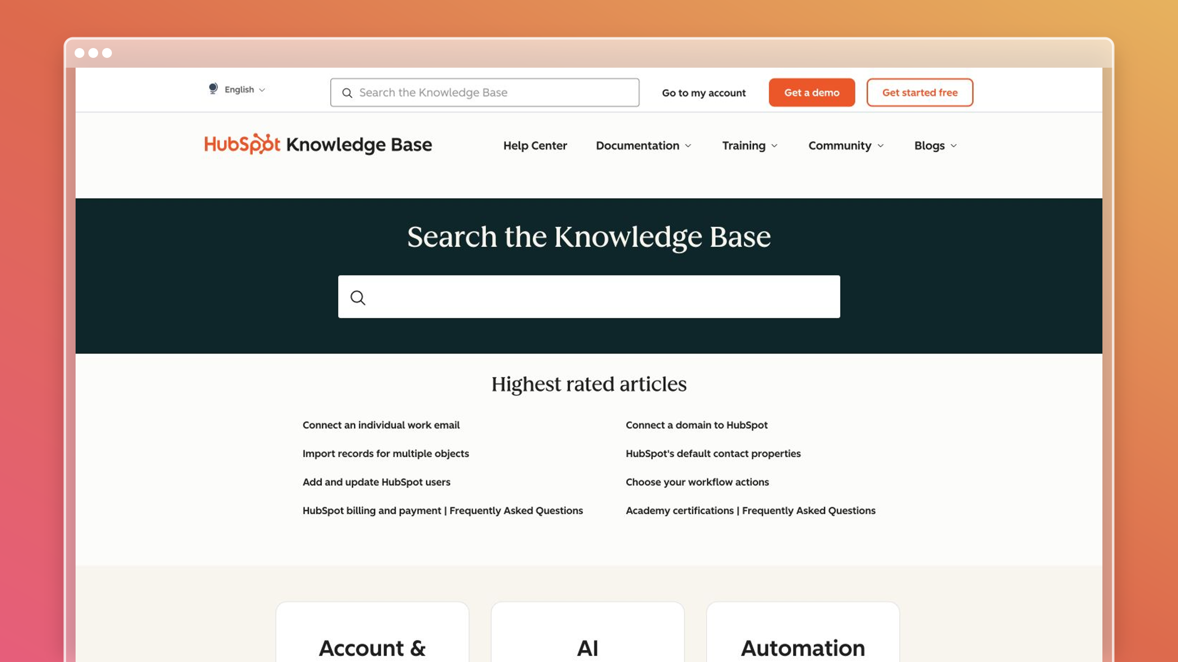 HubSpot knowledge base example