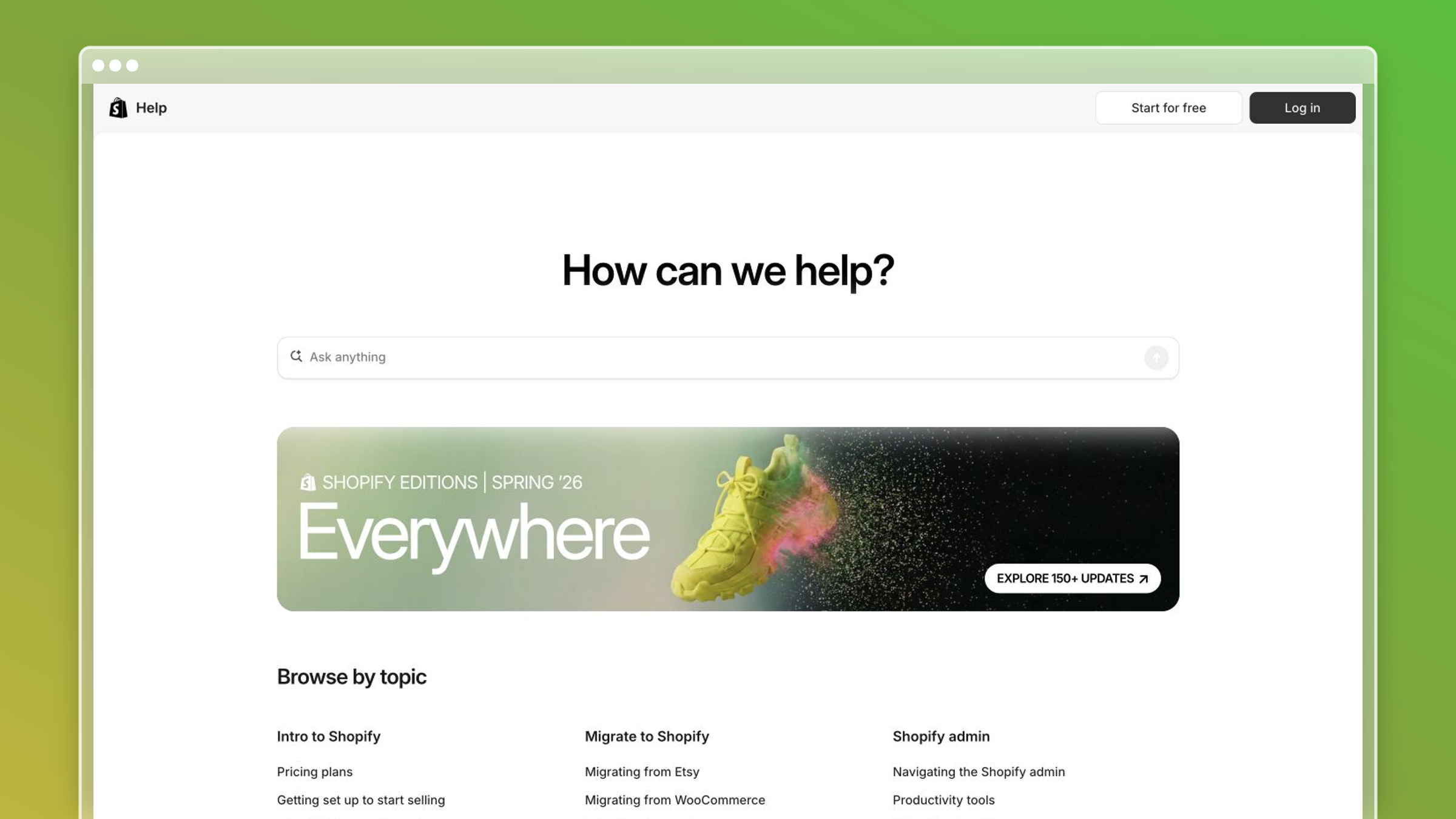 Shopify knowledge base example