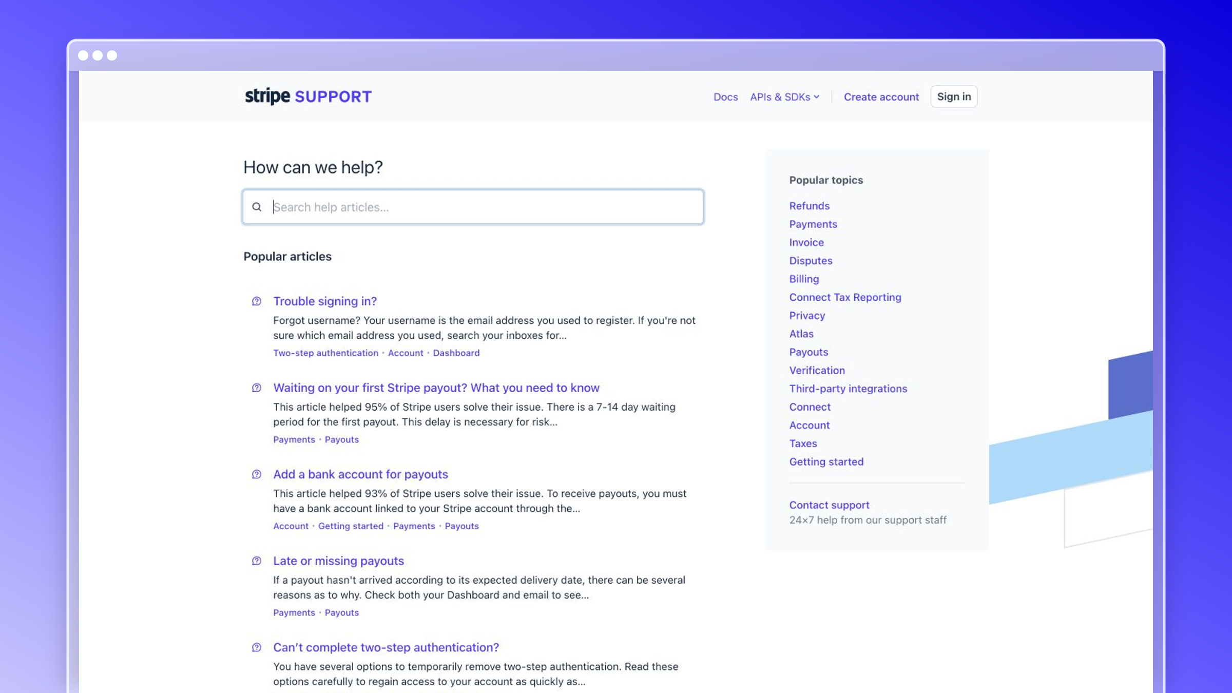 Stripe knowledge base example