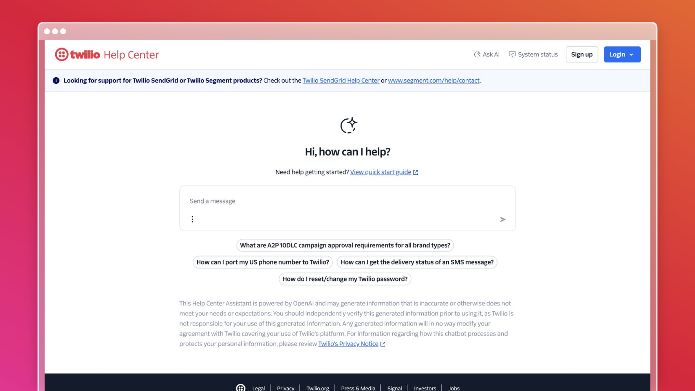 Twilio knowledge base example