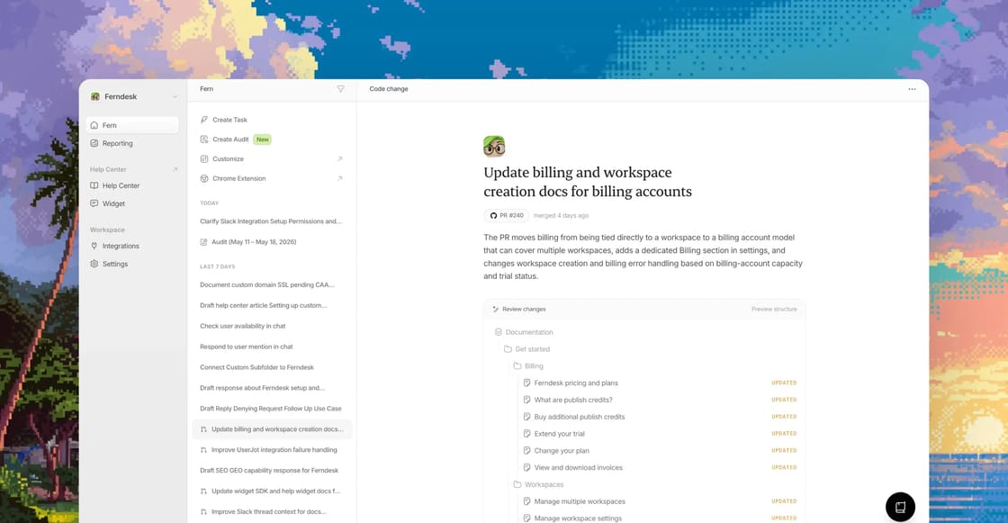 Ferndesk drafting API reference updates after a code change