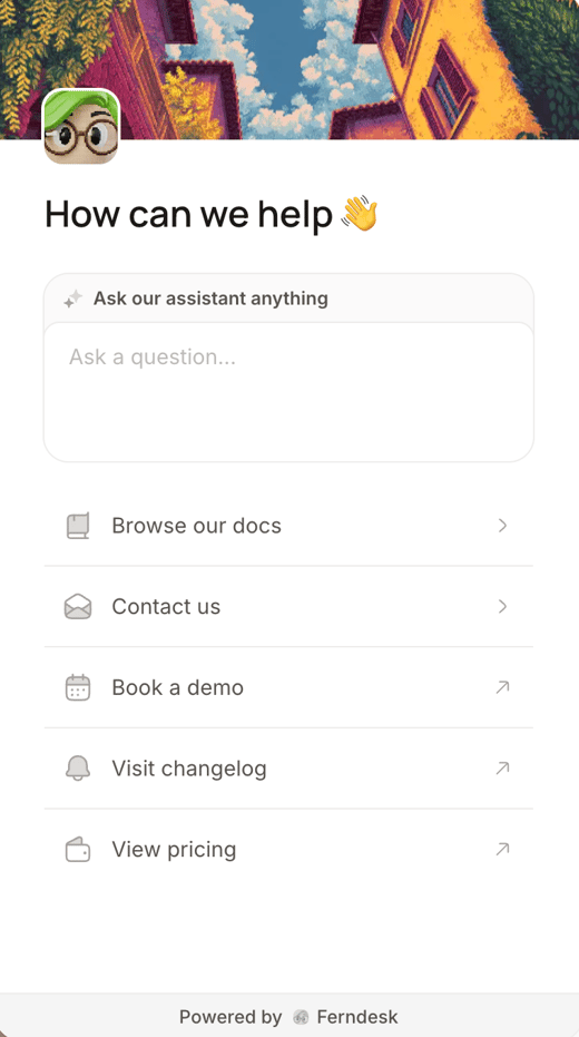The Ferndesk in-app widget, open inside the product