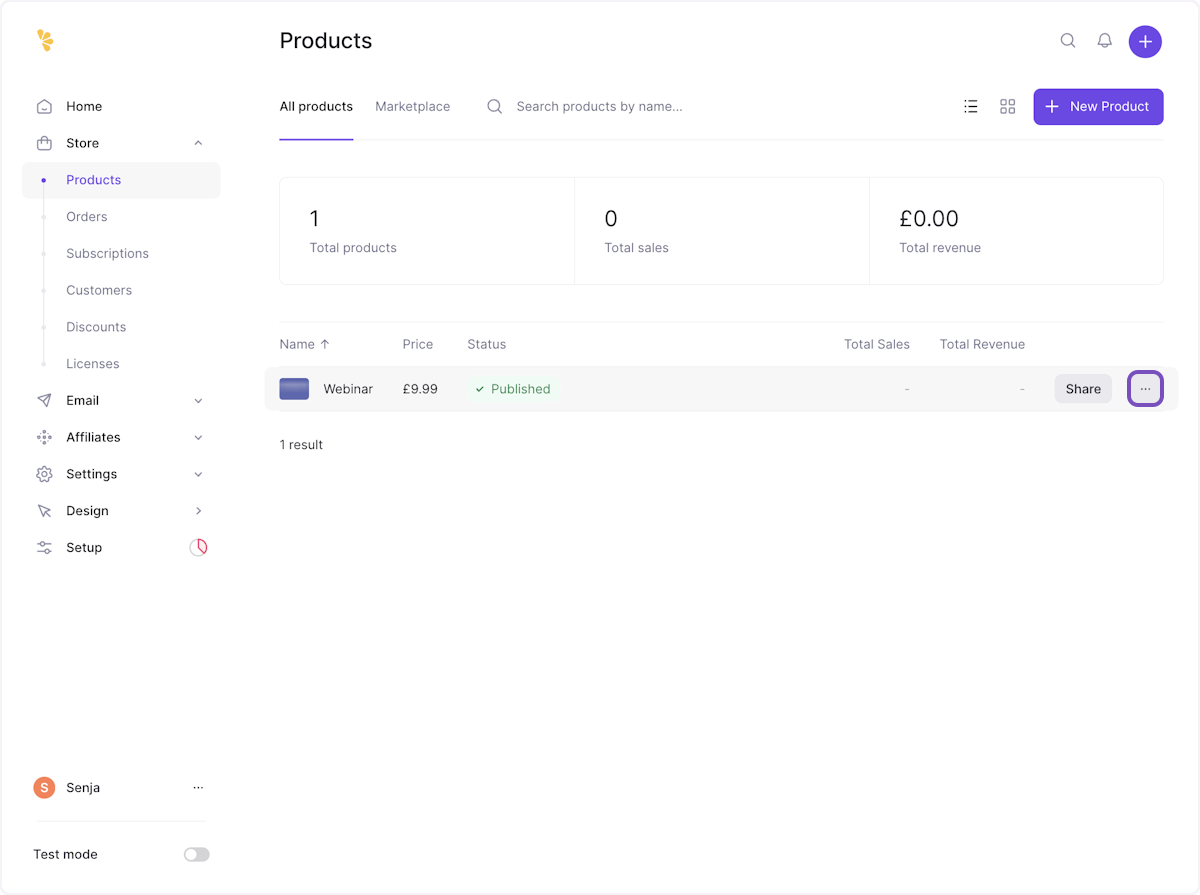 Click the three dots next to the product you want to add testimonials to
