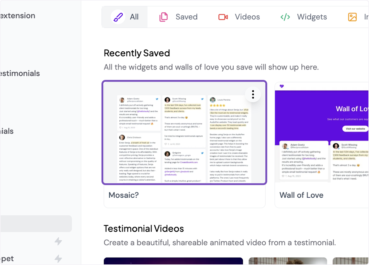 Click on the widget you want to edit. Here I am picking from Recently Saved.