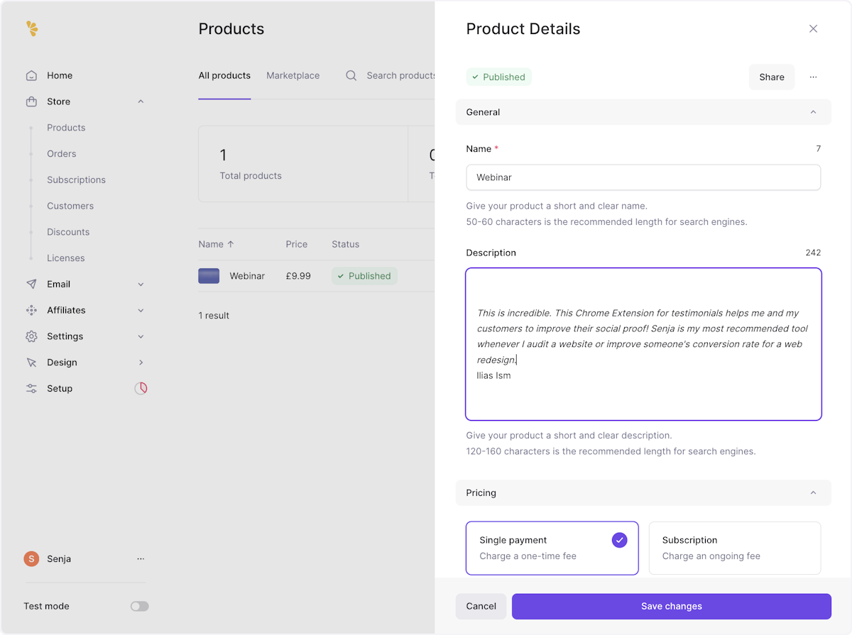 Your testimonial is pasted and styled
