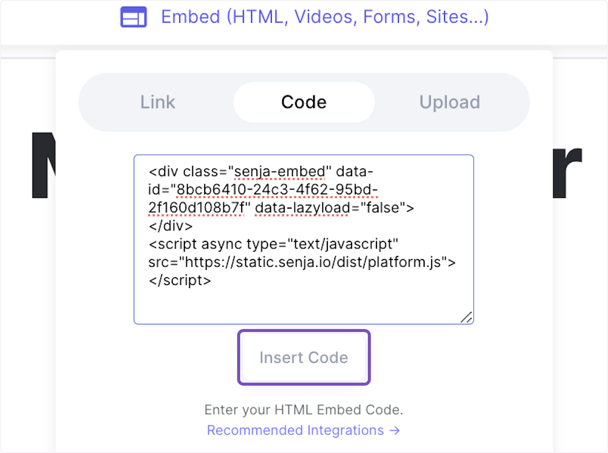 Click on Insert Code