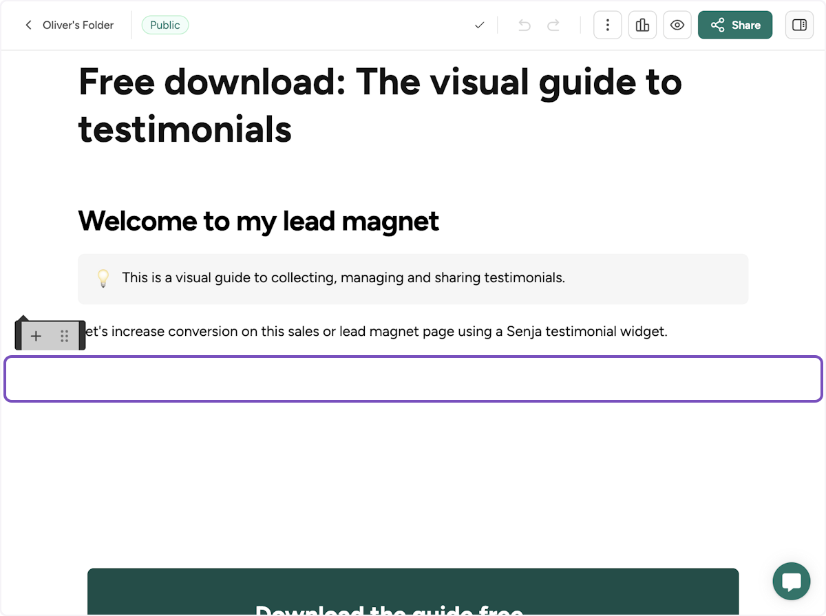 Click on where you want to embed your testimonial widget