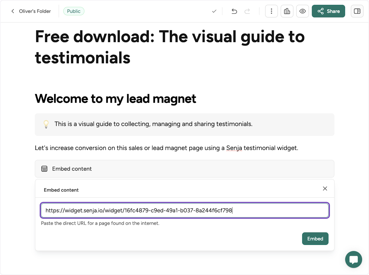 Paste your widget URL