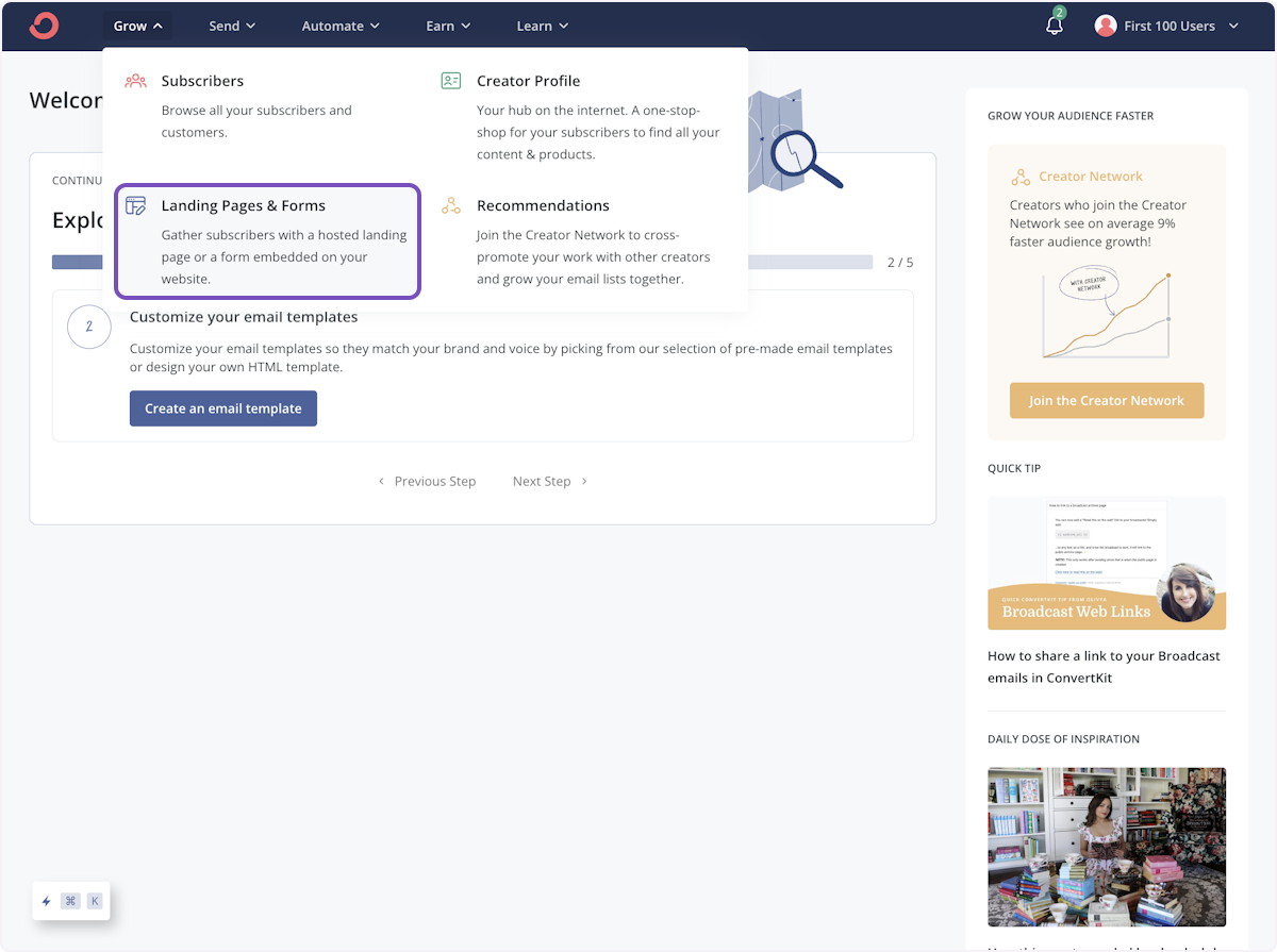 Click on Landing Pages & Forms…