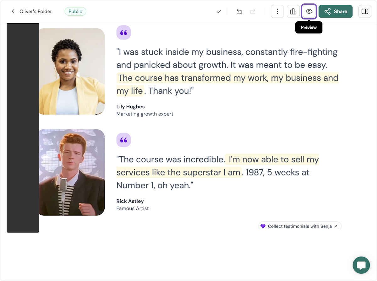 Your Senja widget has been added