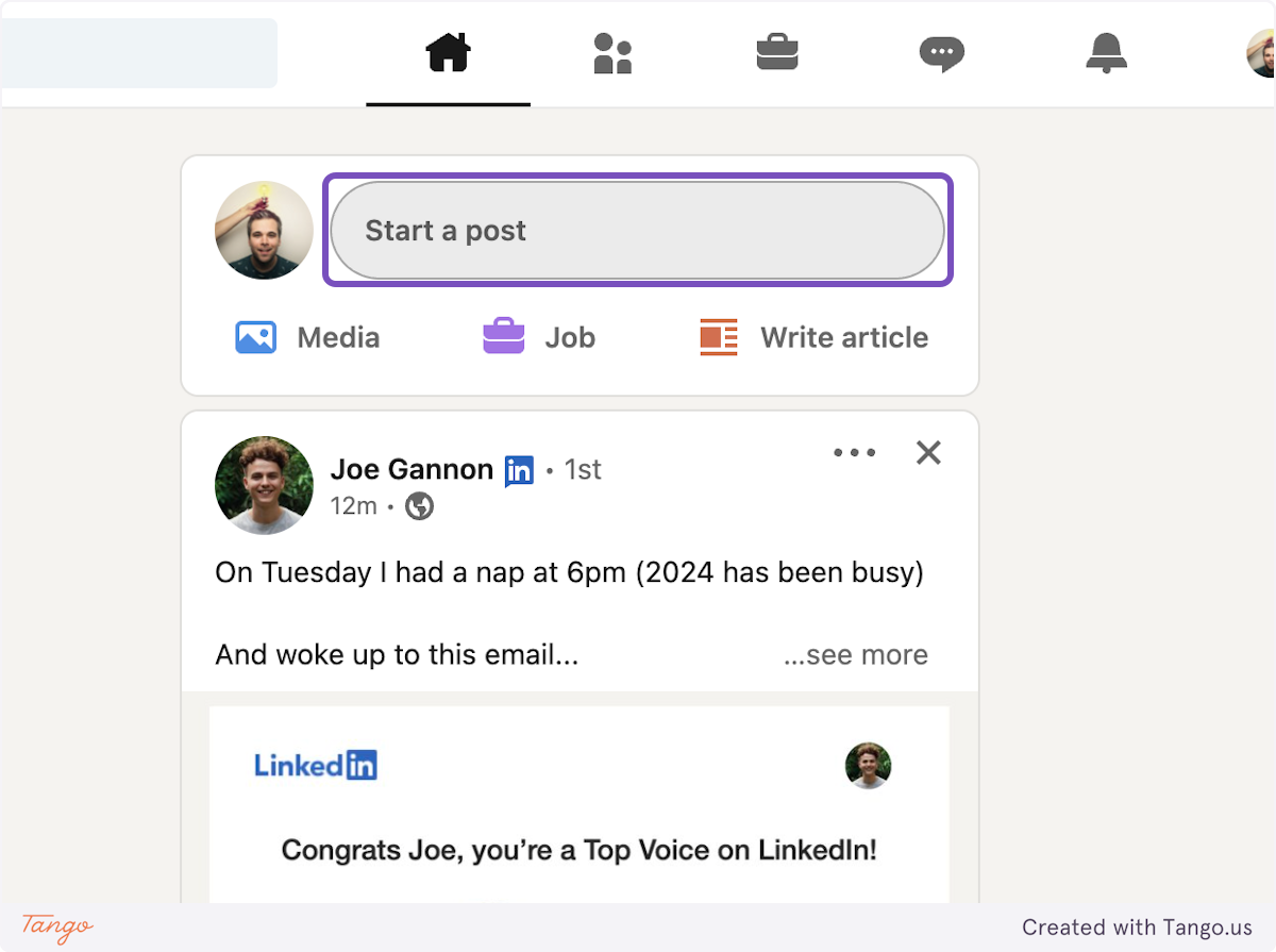 Click on Start a post