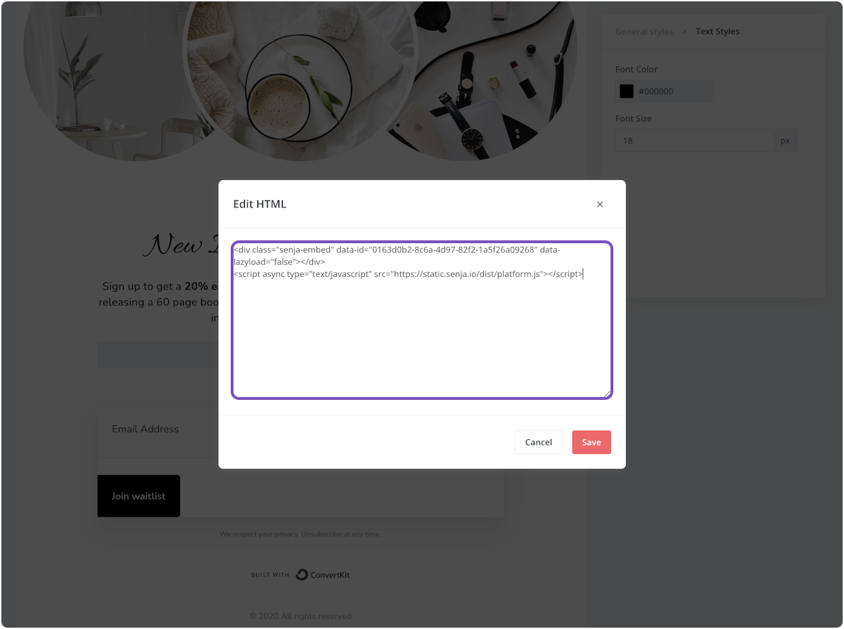 Paste your widget code into the text area