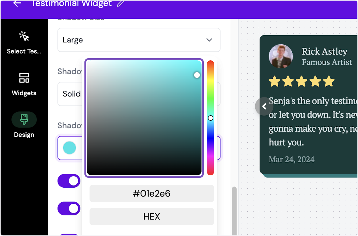 You can type in the HEX code directly or click on any color you want