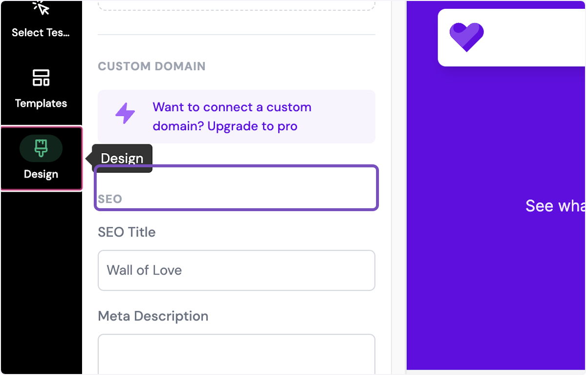 Scroll down to locate the SEO section