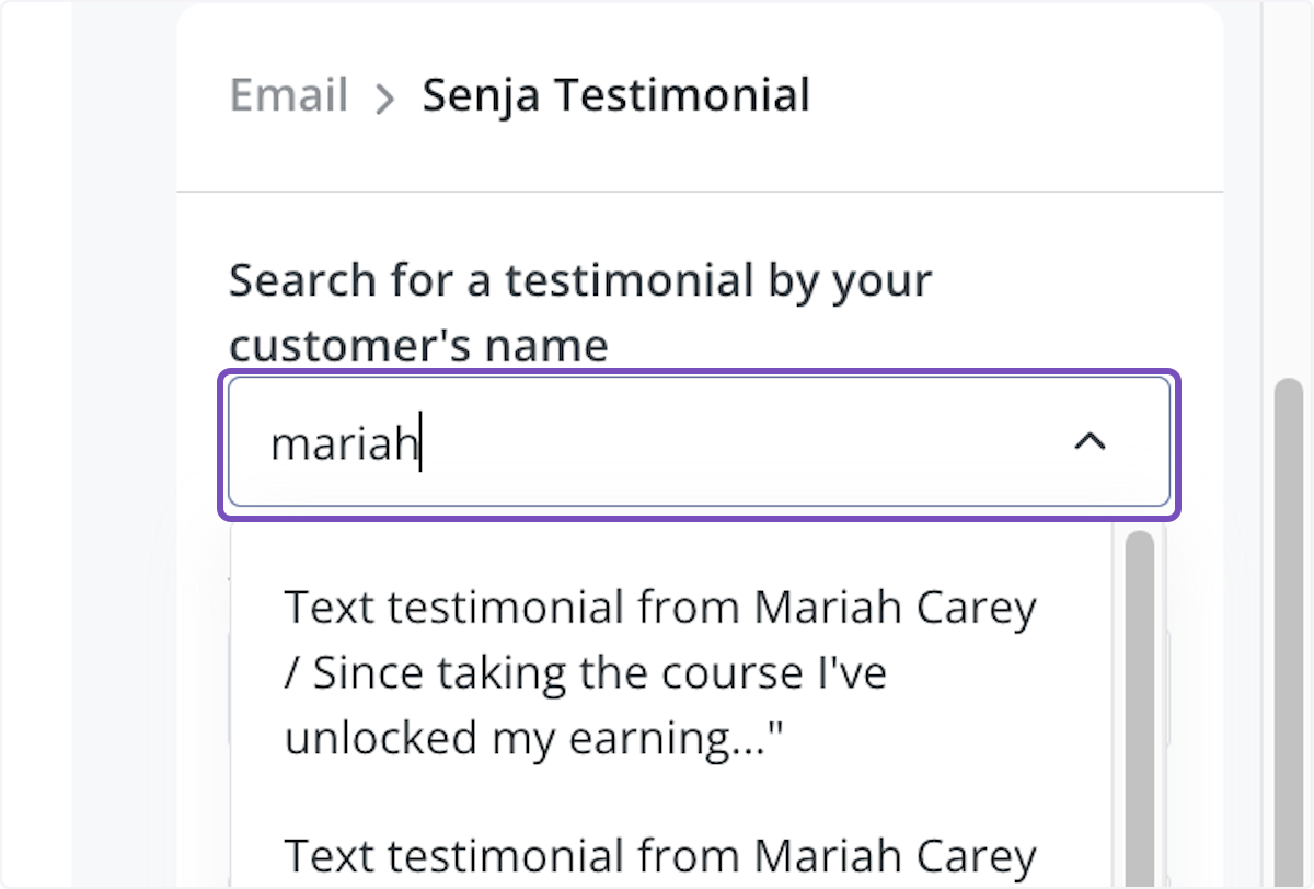 In the sidebar, search for the testimonial by your customer's first name