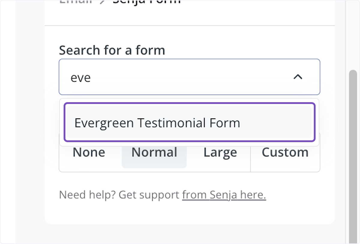 Select the form you'd like to include and adjust how you'd like the margin to appear (optional)