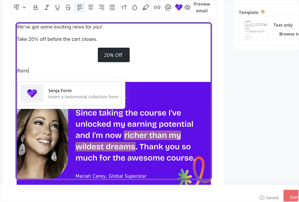 You can also add your Senja form to the broadcast! To do this, use command /form