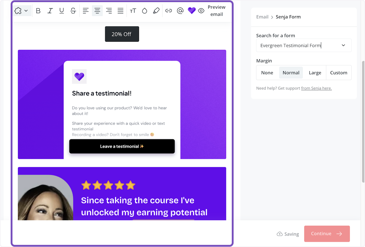 Now you can see a preview of your form on the lefthand side in the broadcast itself and send it off. That's it, you're all set!