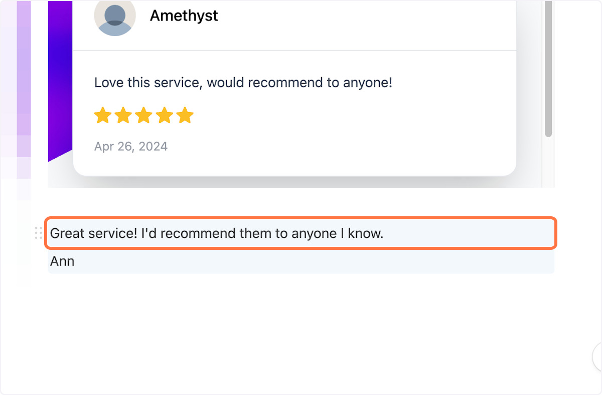 I pasted the text of the testimonial into Notion, however, you can paste your text anywhere you'd like!