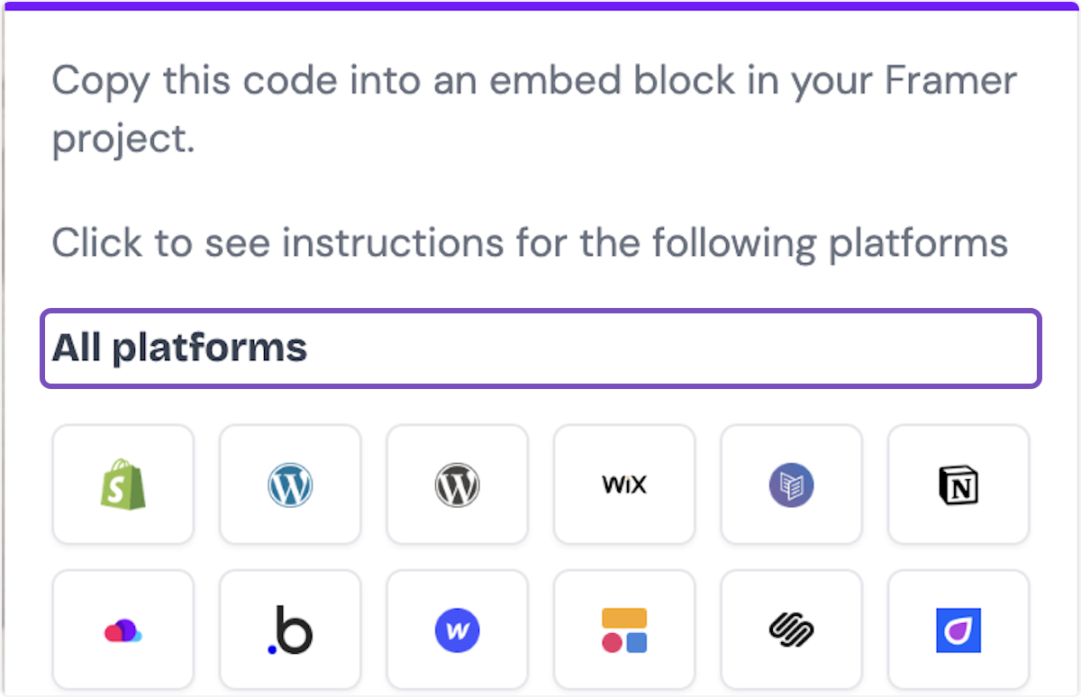 You can also click on one of the platforms below under "all platforms" for specific directions on how to embed the video to the platform of your choice!