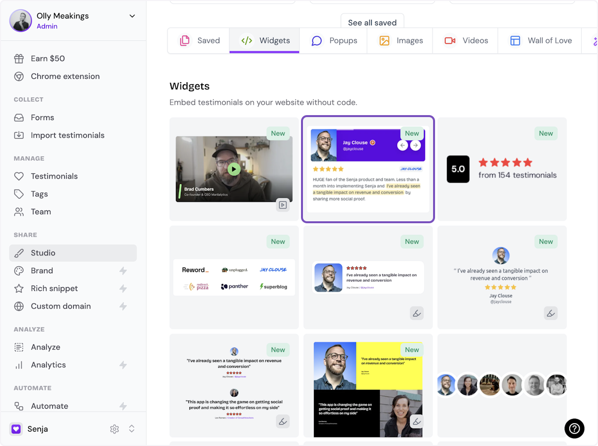 Select a widget style under Widgets