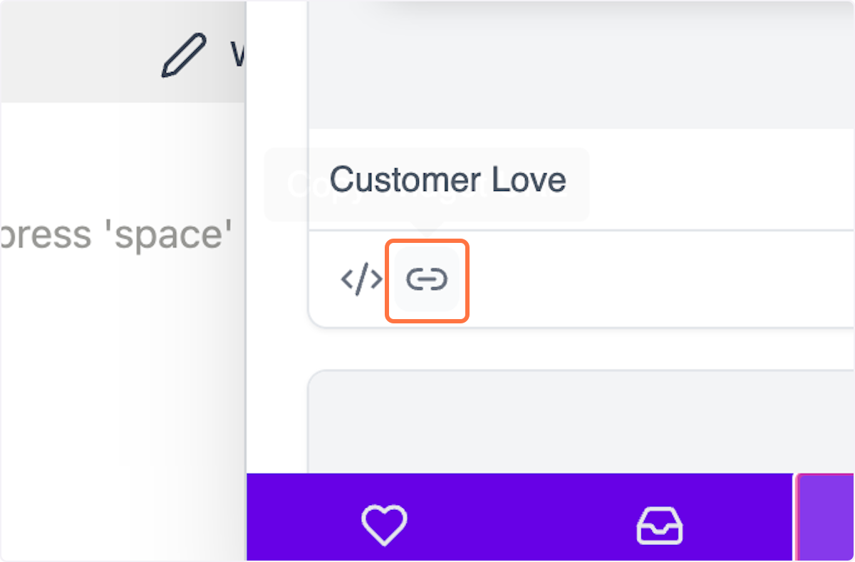 Find the widget you'd like to share, then click on the icon to copy the embed code or the URL (whichever you'd like)