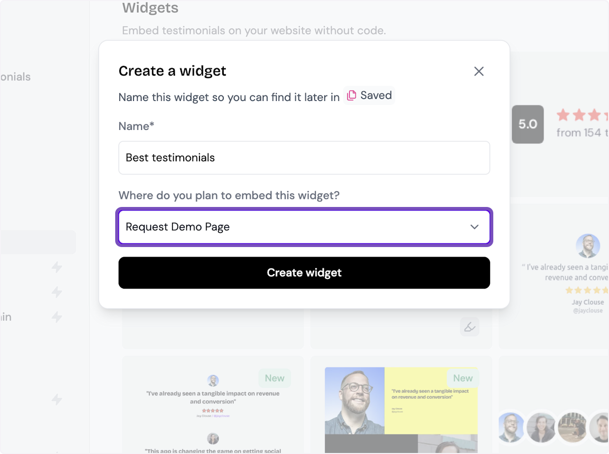 Select where you want to embed the widget