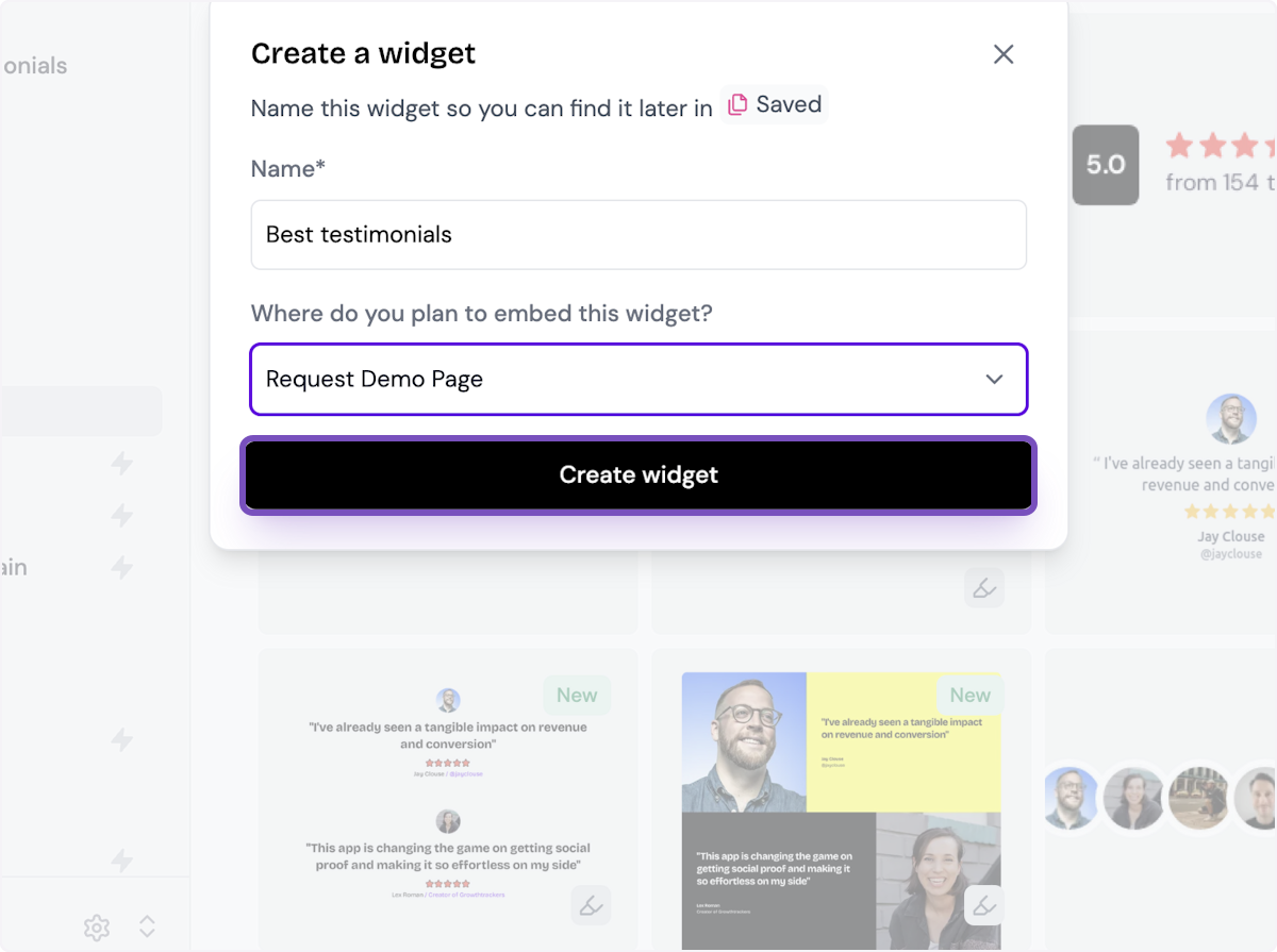 Click on Create widget