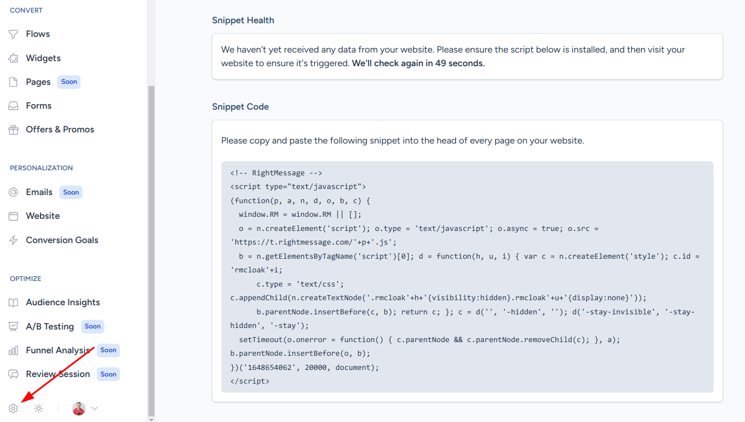 Copy RightMessage tracking snippet