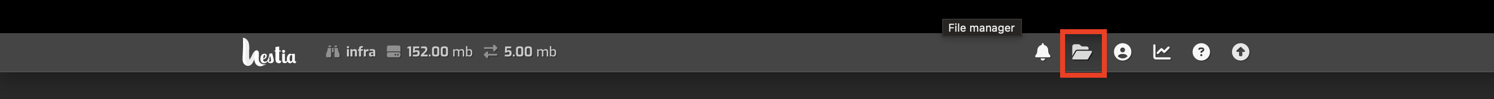 Dashboard showing the File Manager button in the top navigation bar