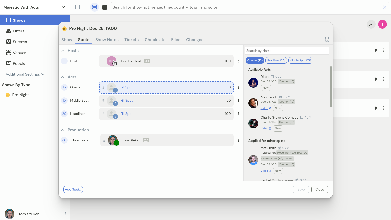 Sidebar filtered by role showing only relevant applications