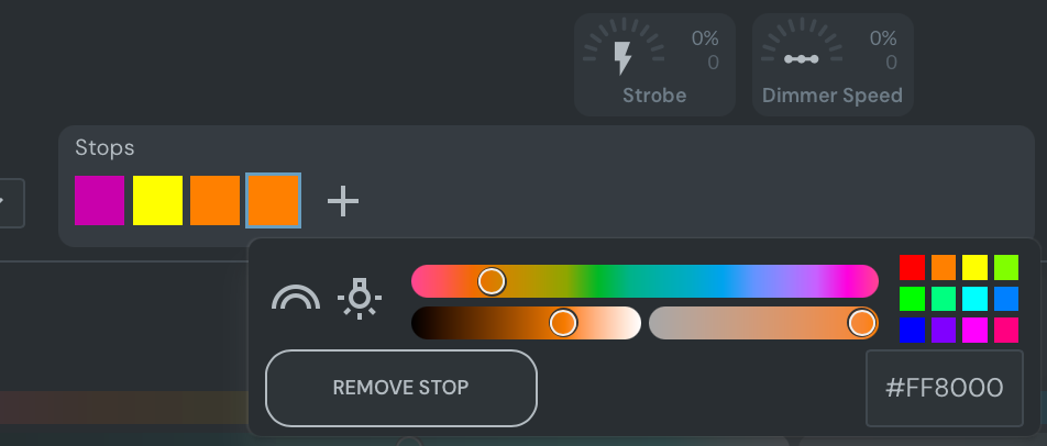 Showtime show interface showing media, sounds, and slides tabs with lineup and timing controls