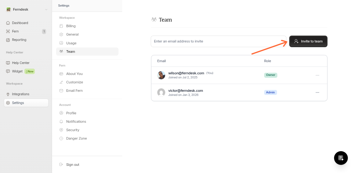 Email input field and invite button