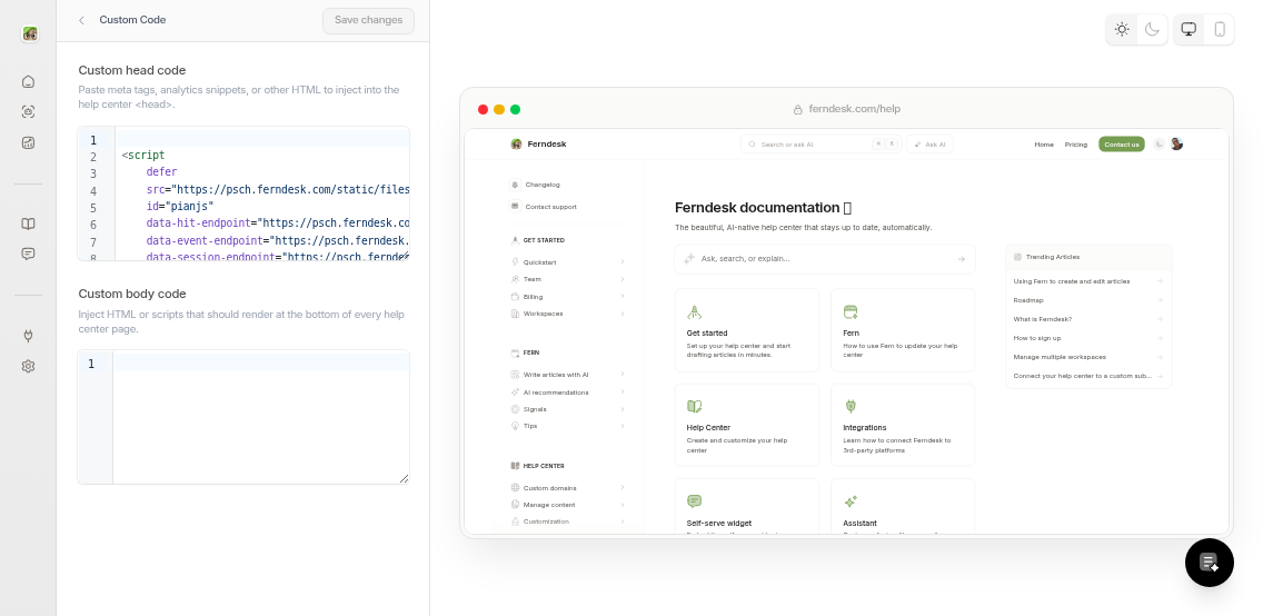 The Custom head code editor in the Advanced panel where you can paste font embed codes and CSS