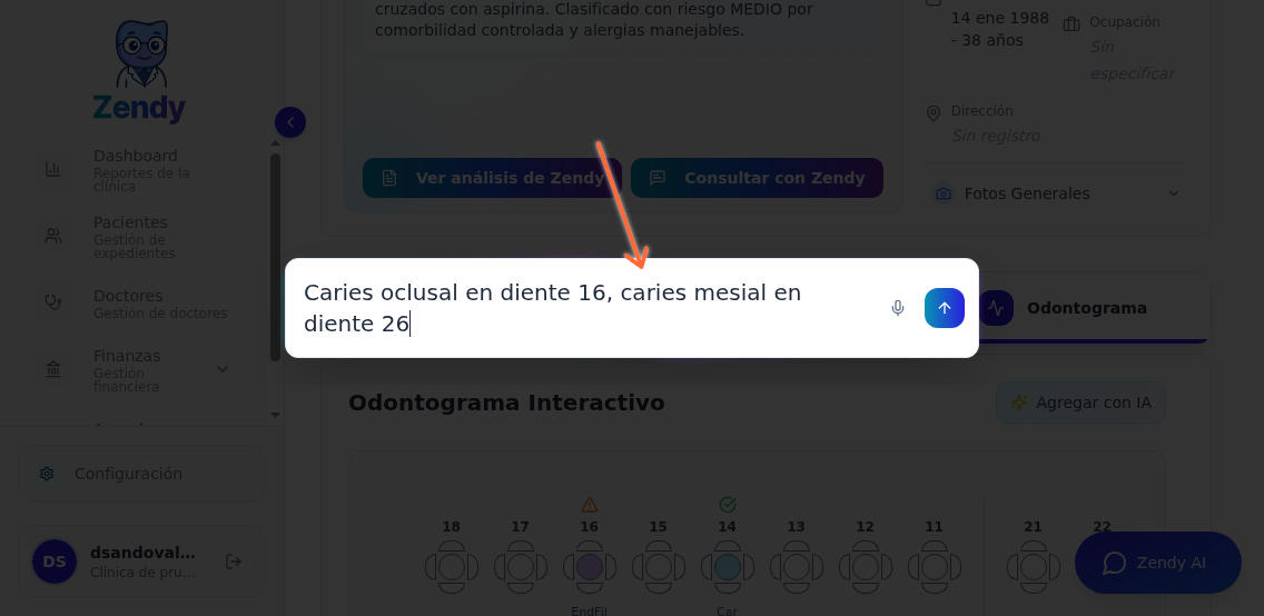 Modal de dictado con campo de texto activo