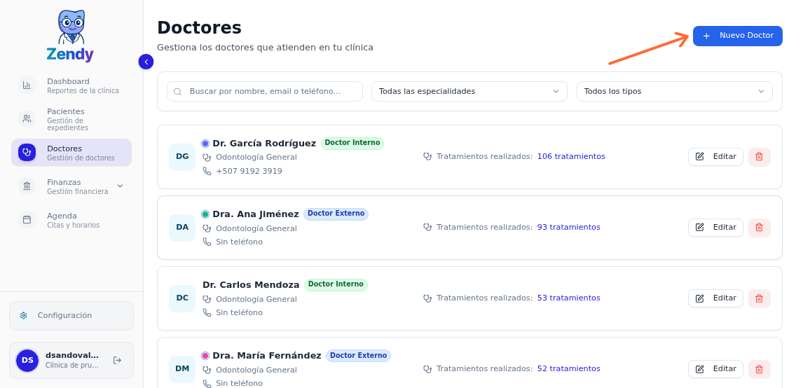 Botón para crear un nuevo doctor