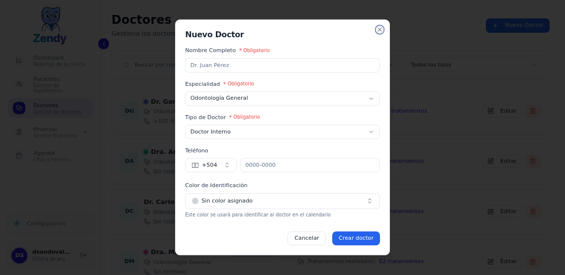 Formulario de creación de doctor