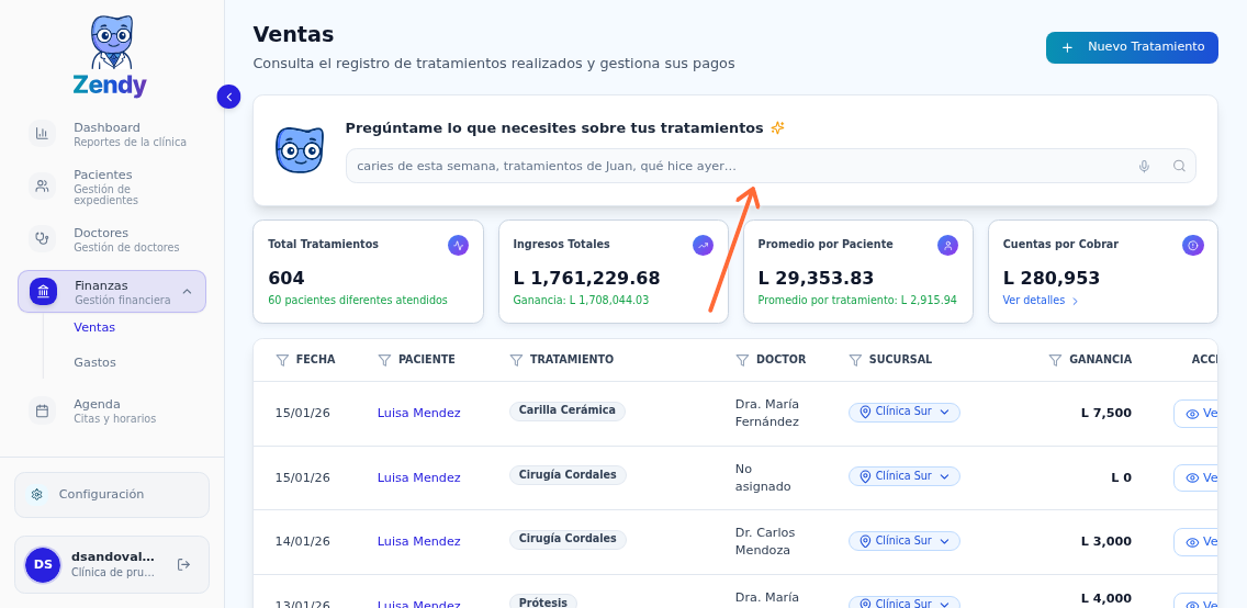 Banner de IA para preguntar sobre ventas y tratamientos
