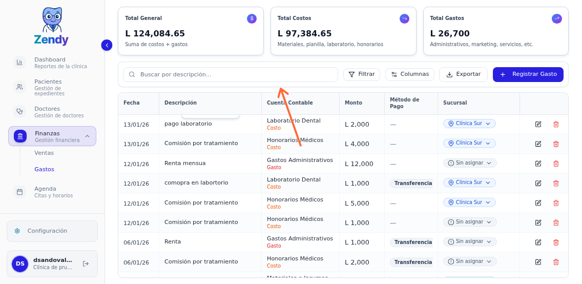 Controles de filtro y búsqueda de gastos