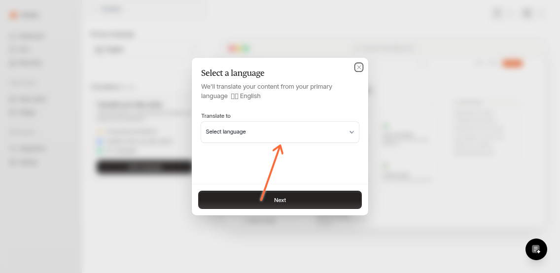 The language selection dropdown displaying available languages to add