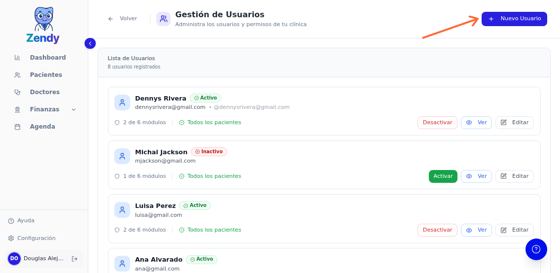 Botón Nuevo Usuario en la gestión de usuarios