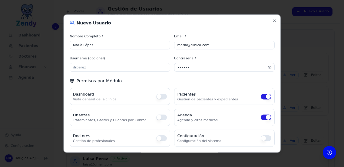 Sección de restricción por doctores con switch para ver todos los pacientes