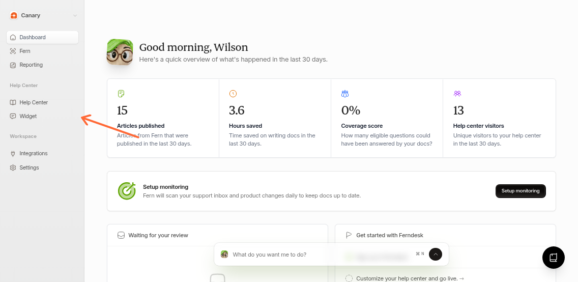 Widget option in sidebar navigation