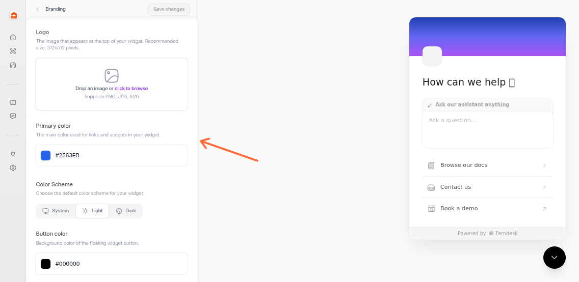 Branding section in widget settings