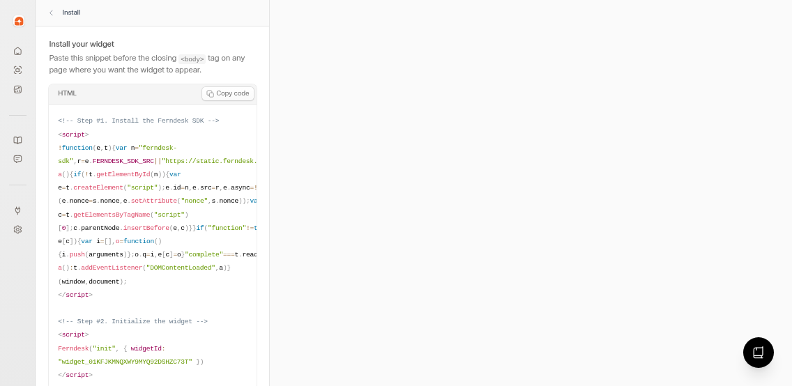 Install section with embed code snippet