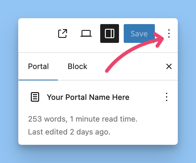 Three-dot menu in the block editor