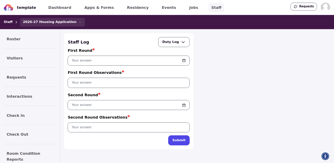 Daily notes interface for logging shift activities