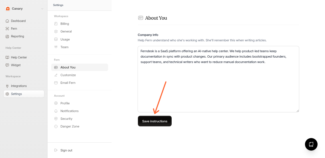 Save instructions button